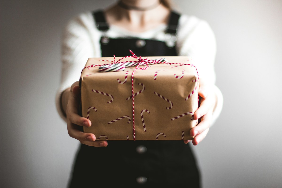 Wrapped holiday gifts arranged for giving